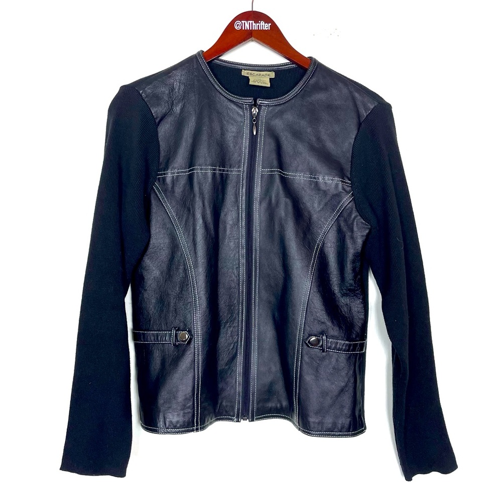 Rag & Black Leather & Knit Sleeve Jacket